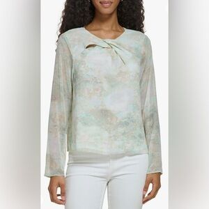 NWT Calvin Klein Women’s Chiffon Twist-Neck Long Sleeve Blouse Size M